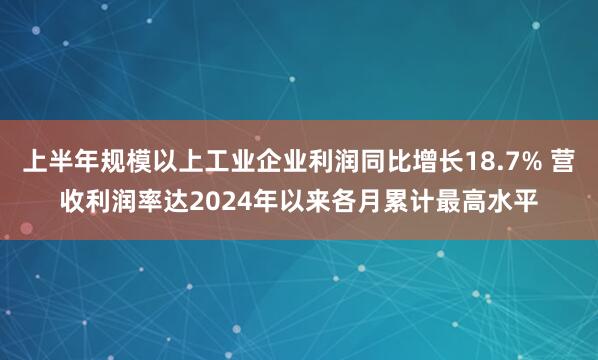 上半年规模以上工业企业利润同比增长18.7% 营收利润率达2024年以来各月累计最高水平